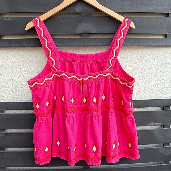 LOFT Embroidered Tiered Linen Blend Cami in Pink | Large - Picture 4 of 7